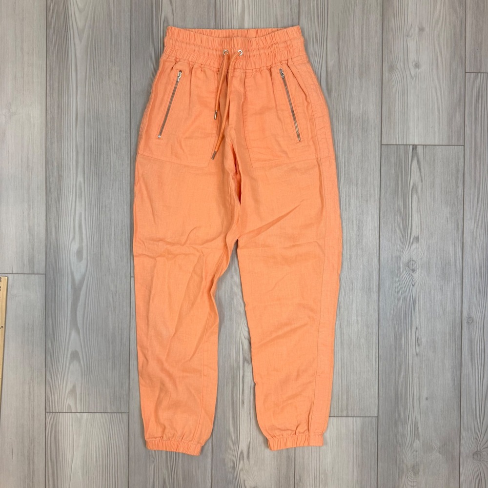 Athleta Cabo Linen Jogger Pants Orange Smocked Waist 530642 Size 4
